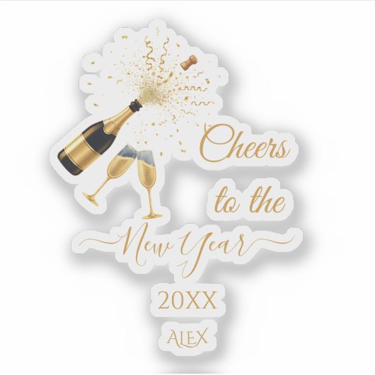  Gold Champagne Cheers New Year シール (正面)