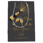  Gold Champagne Cheers New Year ミディアムペーパーバッグ (正面)