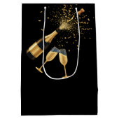  Gold Champagne Cheers New Year ミディアムペーパーバッグ (裏面)