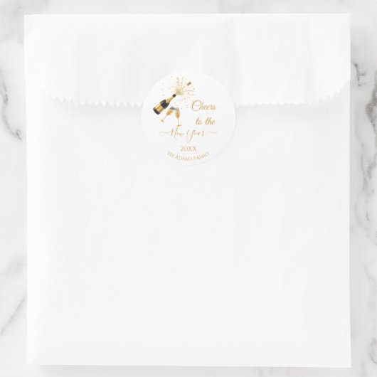  Gold Champagne Cheers New Year ラウンドシール (バッグ)