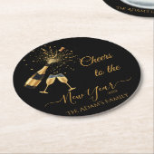  Gold Champagne Cheers New Year ラウンドペーパーコースター (アングル)