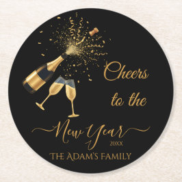  Gold Champagne Cheers New Year ラウンドペーパーコースター
