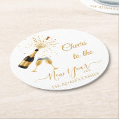  Gold Champagne Cheers New Year ラウンドペーパーコースター (アングル)