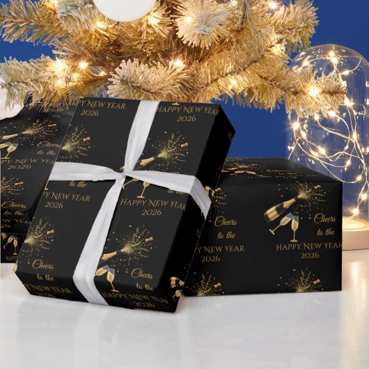 Gold Champagne Cheers New Year ラッピングペーパー (クリスマス)