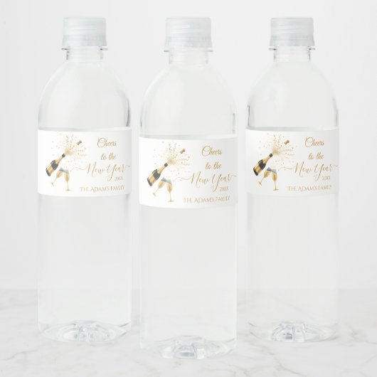 Gold Champagne Cheers New Year Party  ペットボトルラベル (ボトル)