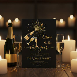  Gold Champagne Cheers New Year Party Invitation シーズンカード