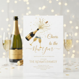  Gold Champagne Cheers New Year Party Invitation シーズンカード