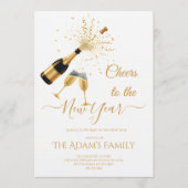  Gold Champagne Cheers New Year Party Invitation シーズンカード (正面)