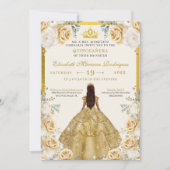 Gold Champagne Dress Tiara Princess Quinceanera 招待状 (正面)