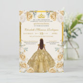 Gold Champagne Dress Tiara Princess Quinceanera 招待状 (スタンド正面)