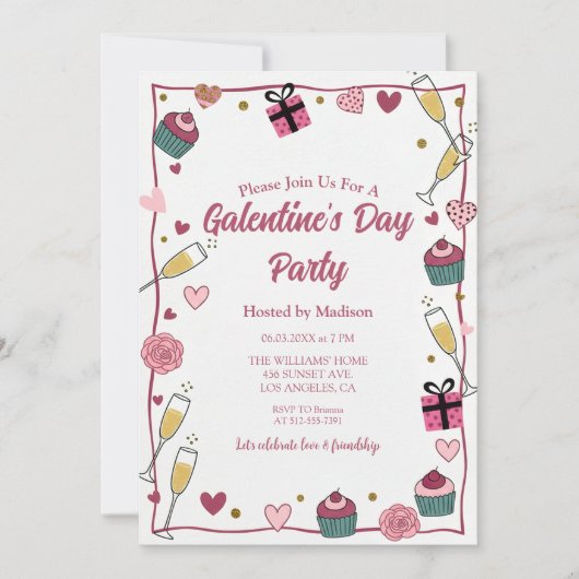 Gold Champagne Galentine's Invitation 招待状 (正面)