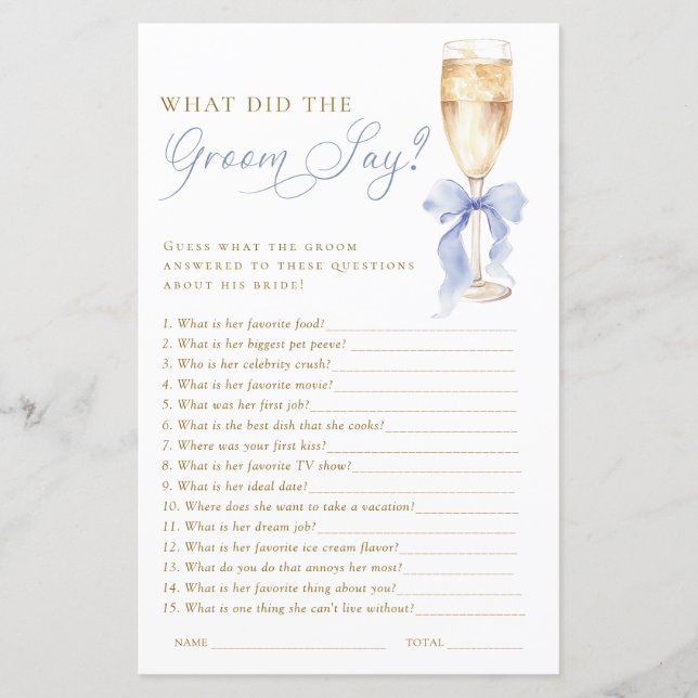 Gold Champagne What Did the Groom Say Game (正面)