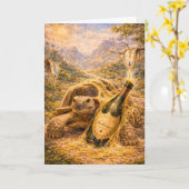 Gold champgane and melting clocks birthday turtle カード (黄色い花)