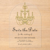 Gold Chandelier Wedding Save the Date アクリル招待状 (正面)