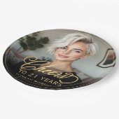 Gold Cheers to 21 Years Custom Photo Birthday ペーパープレート (アングル)