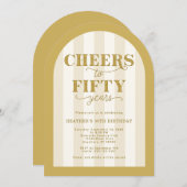 Gold Cheers to 50 Years 50th Birthday 招待状 (正面/裏面)