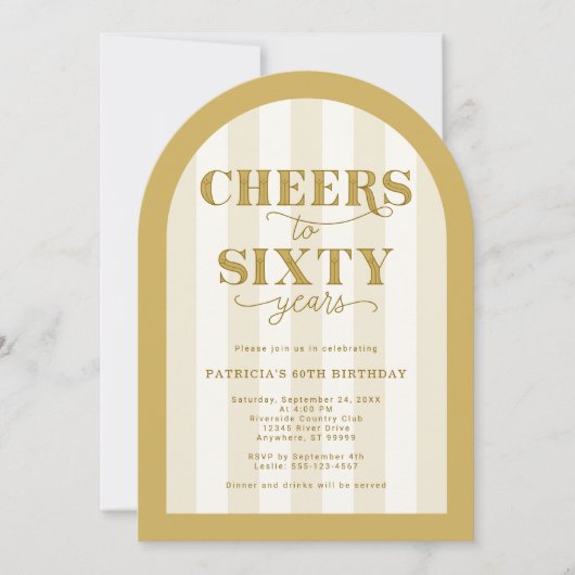 Gold Cheers to 60 Years 60th Birthday 招待状 (正面)