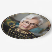 Gold Cheers to 60 Years Custom Photo Birthday ペーパープレート (アングル)