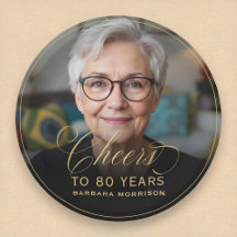 Gold Cheers to 80 Years Custom Photo Birthday