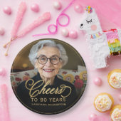 Gold Cheers to 90 Years Custom Photo Birthday ペーパープレート (パーティー)
