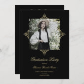 Gold Chic Lace Romantic Photo Graduation Party 招待状 (正面/裏面)