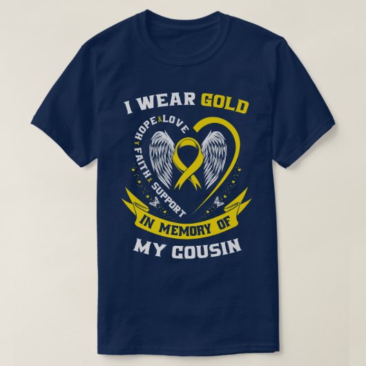 Gold Childhood Cancer Awareness Items Cousin Men W Tシャツ (デザイン正面)