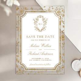 Gold Chinoiserie Crest Wedding Save the Date アクリル招待状
