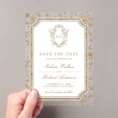 Gold Chinoiserie Crest Wedding Save the Date アクリル招待状 (インサイチュ (ポータブル))
