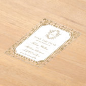 Gold Chinoiserie Crest Wedding Save the Date アクリル招待状 (レイダウン)