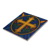 Gold Christian Cross Stained Glass Ceramic Tile タイル (側面)