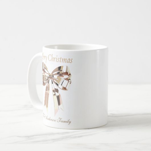 Gold Christmas Bow Mug | Custom Name コーヒーマグカップ (正面左)