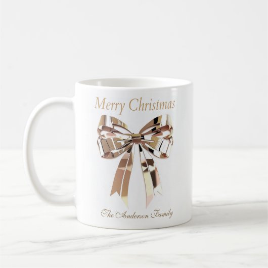Gold Christmas Bow Mug | Custom Name コーヒーマグカップ (左)