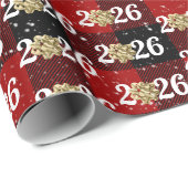 Gold Christmas Bow On Plaid 2026 ラッピングペーパー (ロールコーナー)