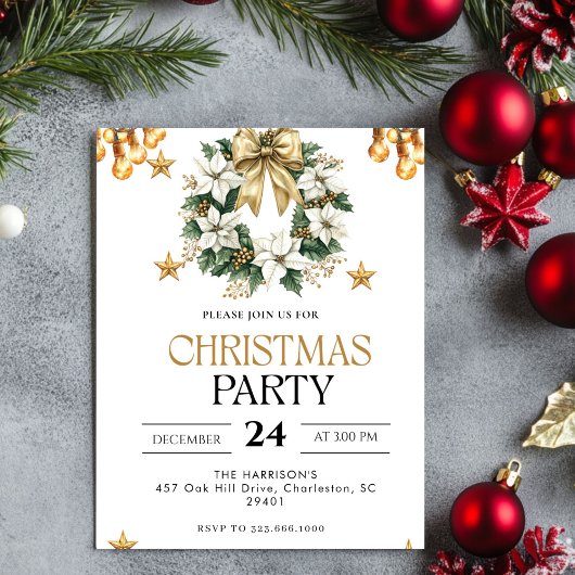 gold Christmas Dinner Party 招待状