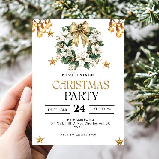gold Christmas Dinner Party 招待状