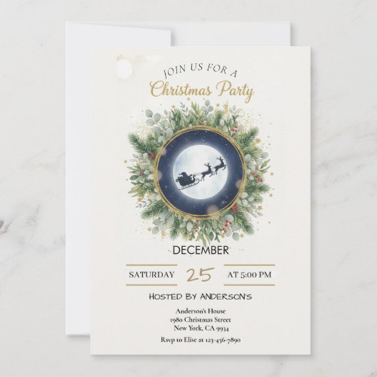 Gold Christmas Party Invitation | Editable Friends 招待状 (正面)