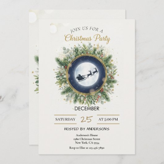 Gold Christmas Party Invitation | Editable Friends 招待状 (正面/裏面)