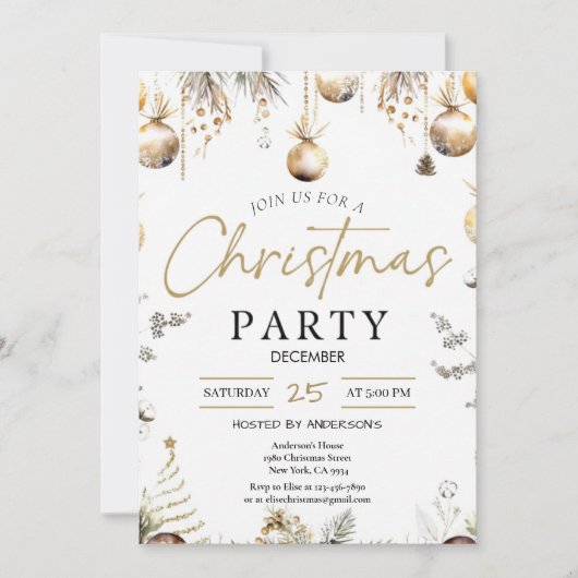 Gold Christmas Party Invitation | Editable Friends 招待状 (正面)