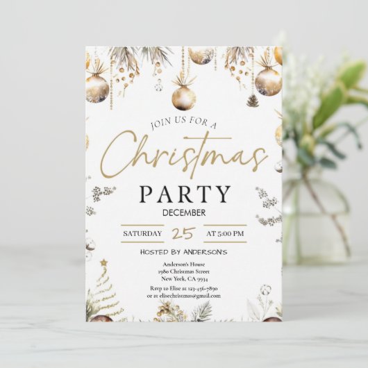 Gold Christmas Party Invitation | Editable Friends 招待状 (スタンド正面)