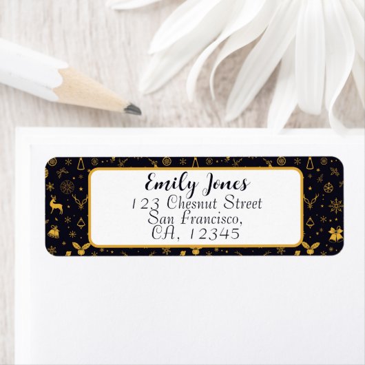 Gold Christmas Pattern Return Address Label ラベル (インサイチュ)