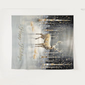 Gold Christmas Reindeer Holiday Backdrop タペストリー (正面(横))