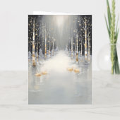 Gold Christmas Reindeer Holiday Card カード (裏面)