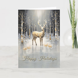 Gold Christmas Reindeer Holiday Card カード