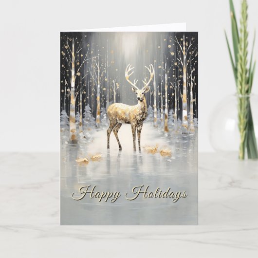 Gold Christmas Reindeer Holiday Card カード (正面)