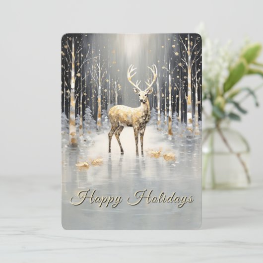 Gold Christmas Reindeer Holiday Card シーズンカード (スタンド正面)