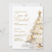 Gold Christmas Tree Cena De Navidad Dinner Party 招待状 (正面)