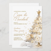 Gold Christmas Tree Cena De Navidad Dinner Party 招待状 (正面/裏面)