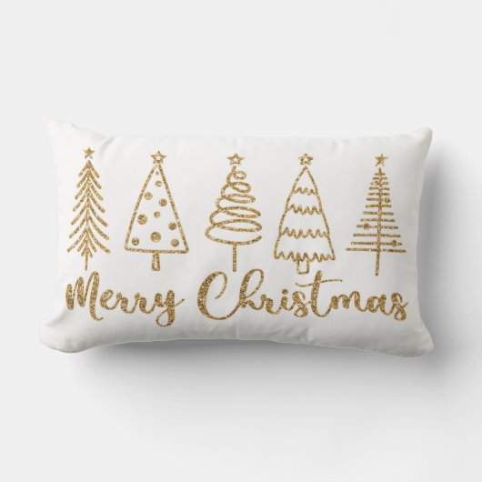 Gold Christmas Tree Merry Christmas Throw Pillow ランバークッション (正面)