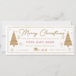 Gold Christmas Tree Present Gift Voucher Card 招待状