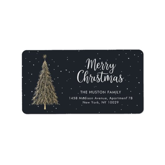 Gold Christmas Tree Return Address Label ラベル (正面)